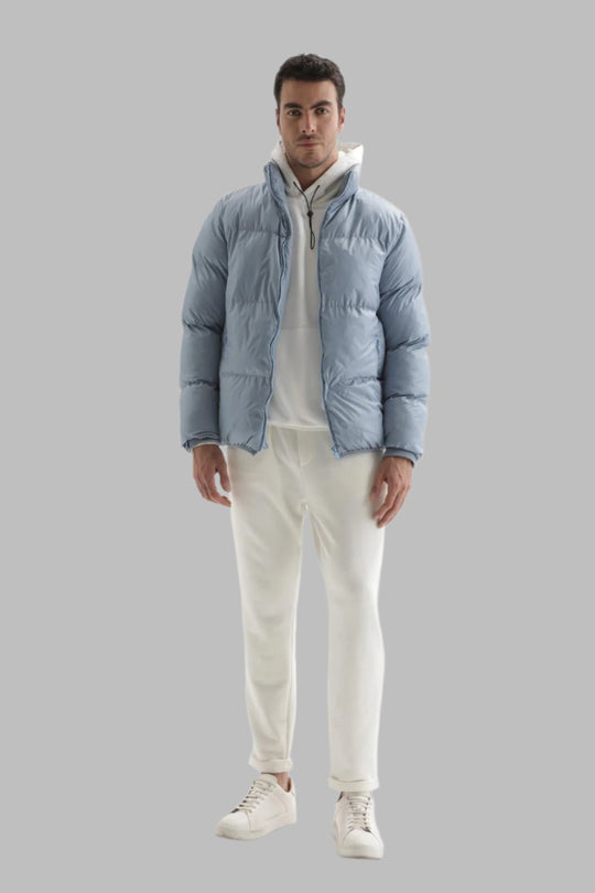 Men's Baby Blue Vertical Collar Rubber Inflatable Coat - Wessi