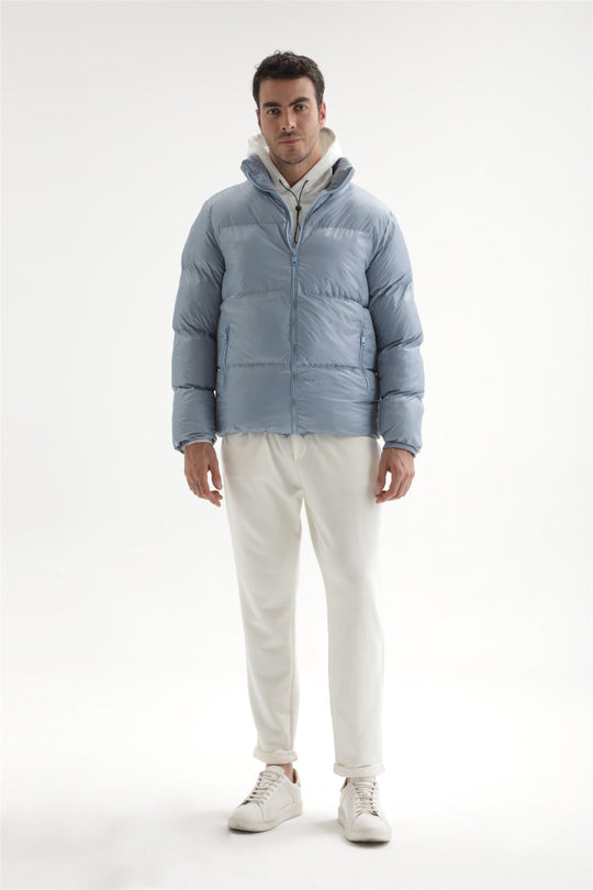 Men's Baby Blue Vertical Collar Rubber Inflatable Coat - Wessi