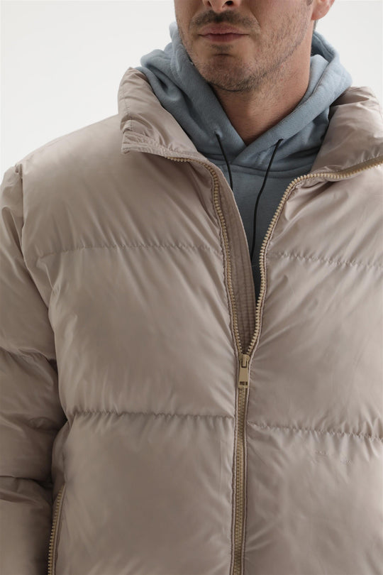 Men's Beige Vertical Collar Rubber Inflatable Coat - Wessi