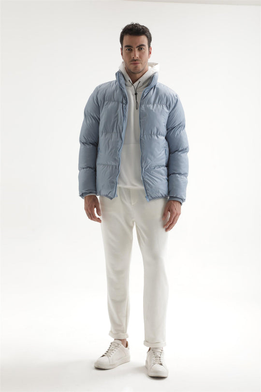 Men's Baby Blue Vertical Collar Rubber Inflatable Coat - Wessi