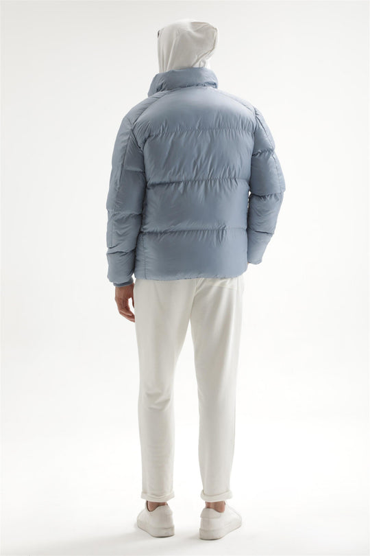 Men's Baby Blue Vertical Collar Rubber Inflatable Coat - Wessi