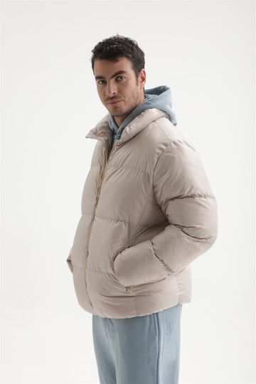 Men's Beige Vertical Collar Rubber Inflatable Coat - Wessi