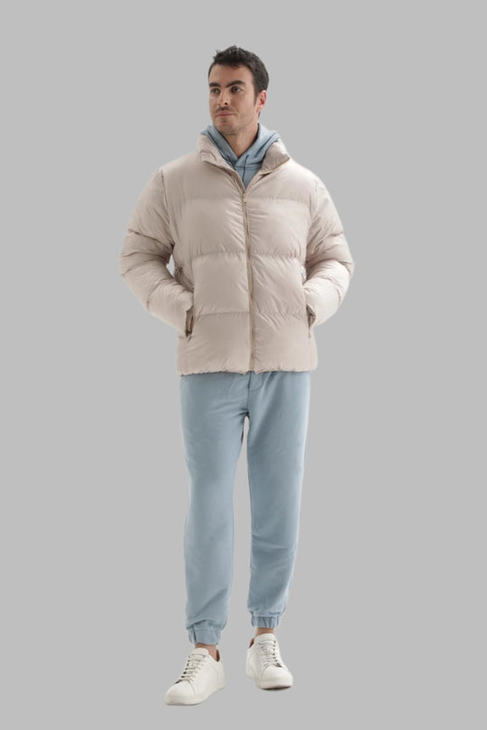 Men's Beige Vertical Collar Rubber Inflatable Coat - Wessi