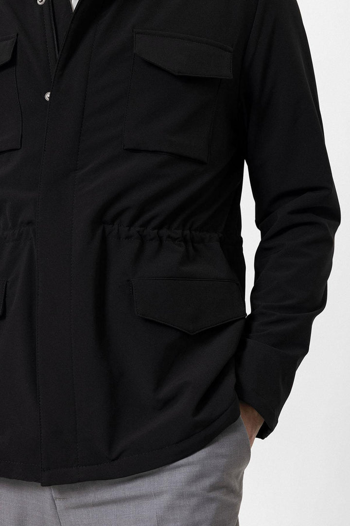 Men's Black Stand Collar Safari  Jacket - Wessi