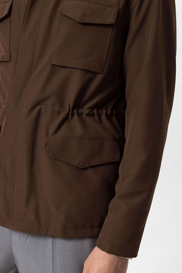 Men's Brown Stand Collar Safari  Jacket - Wessi