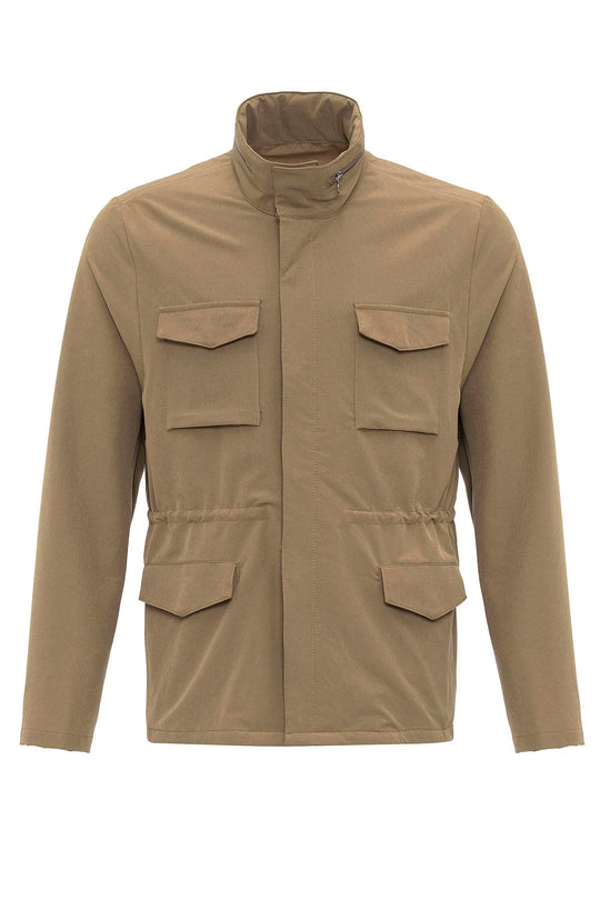 Men's Light Khaki Stand Collar Safari  Jacket - Wessi