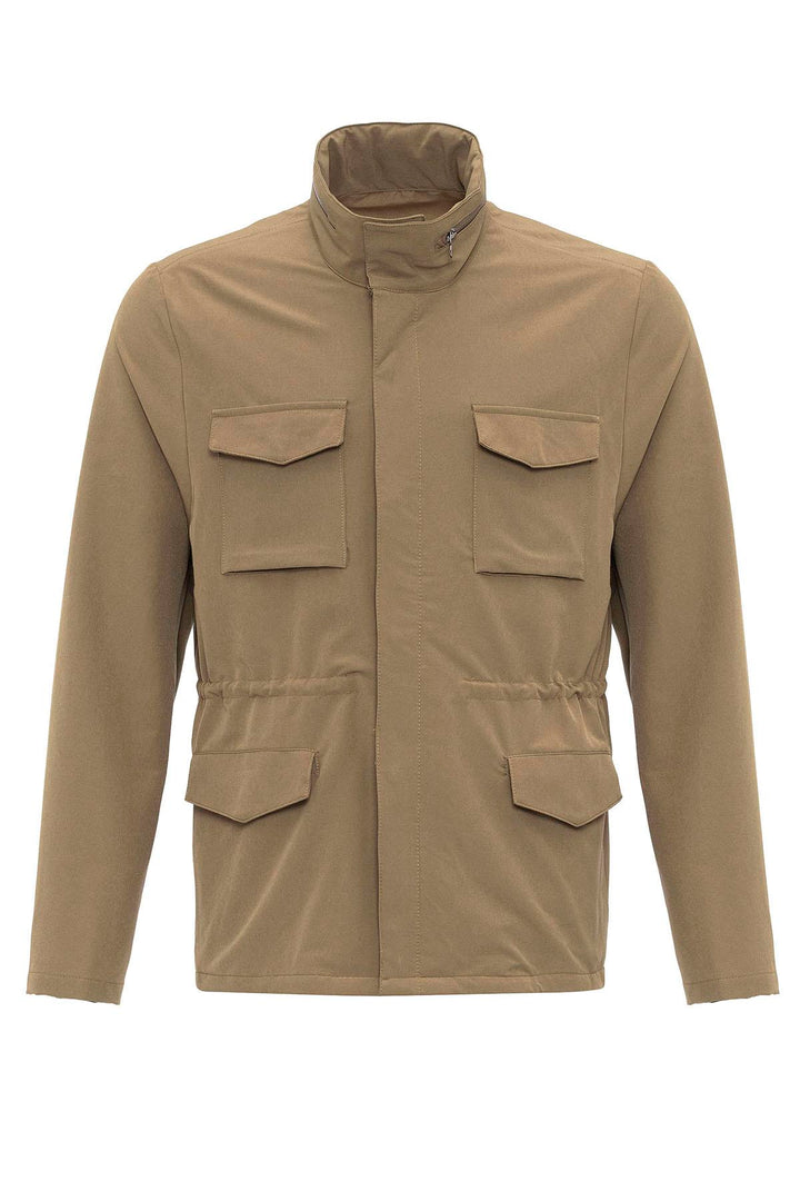 Men's Light Khaki Stand Collar Safari  Jacket - Wessi