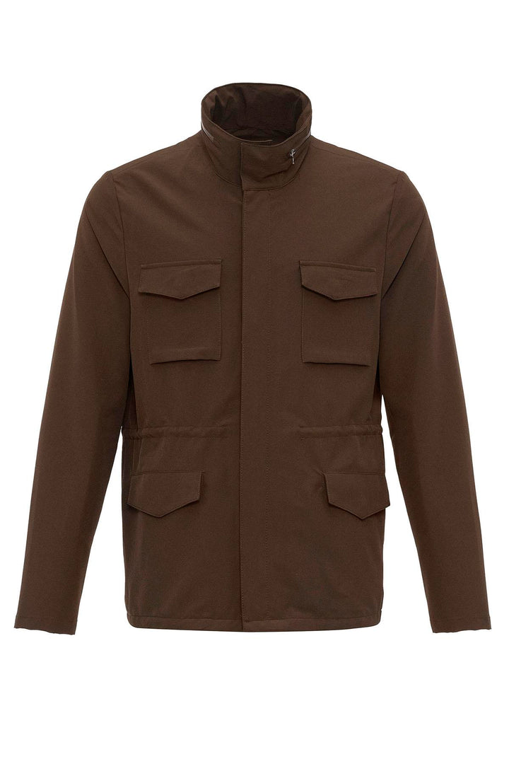 Men's Brown Stand Collar Safari  Jacket - Wessi