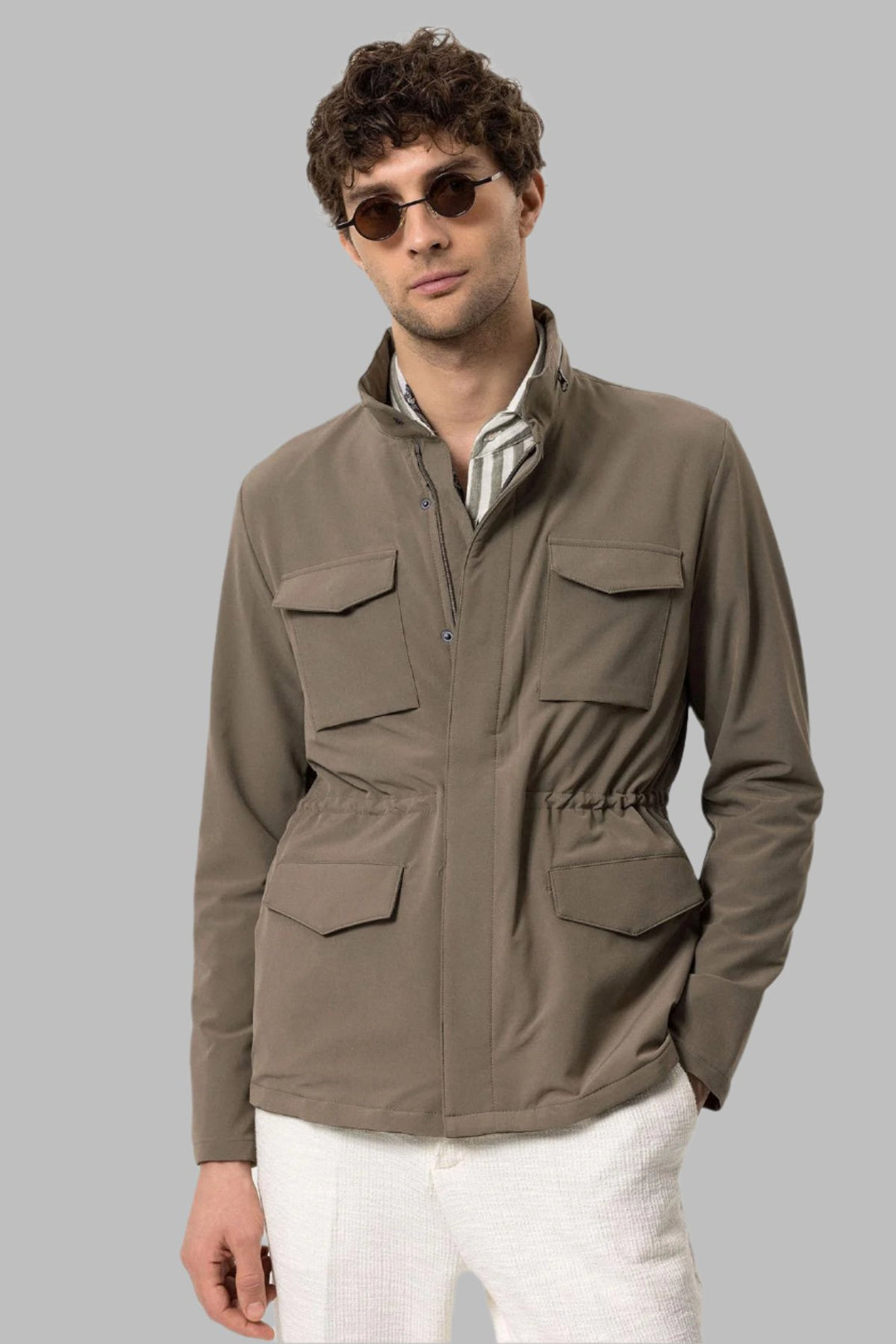 Giacca Safari da uomo con colletto alla coreana color cachi - Wessi