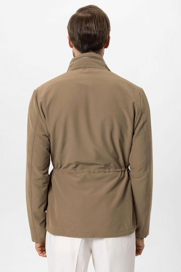 Men's Light Khaki Stand Collar Safari  Jacket - Wessi