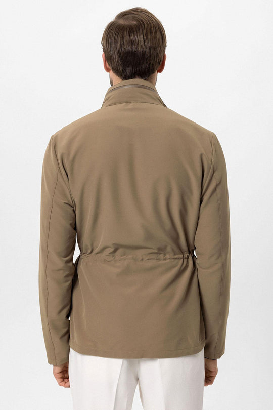 Men's Light Khaki Stand Collar Safari  Jacket - Wessi
