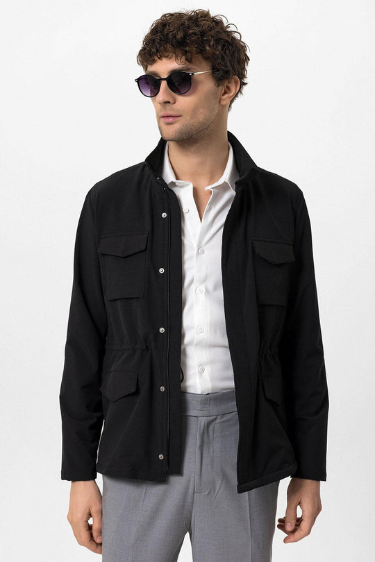 Veste Safari Noire Col Montant Homme - Wessi