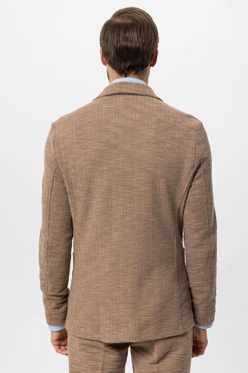 Men's Light Brown Textured Plain  Blazer - Wessi