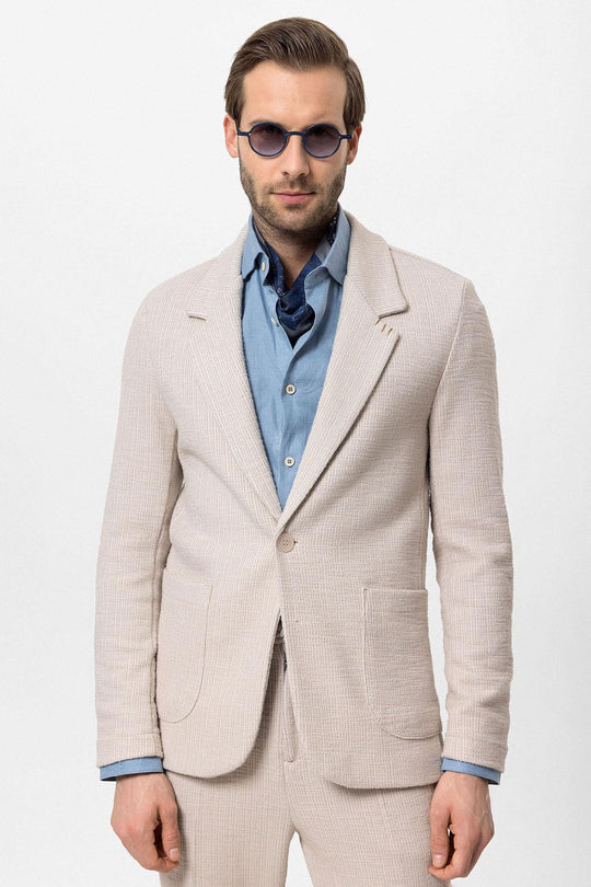 Blazer Hombre Liso Textura Beige - Wessi