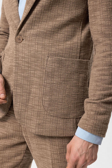 Men's Light Brown Textured Plain  Blazer - Wessi