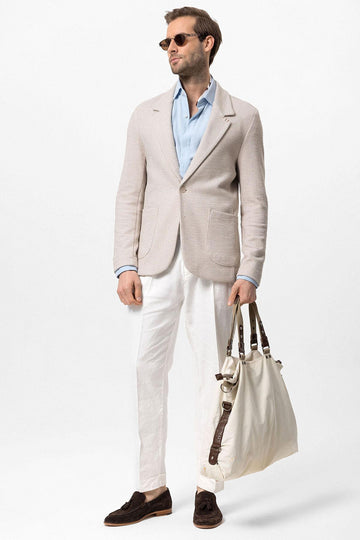 Blazer Hombre Liso Textura Beige - Wessi
