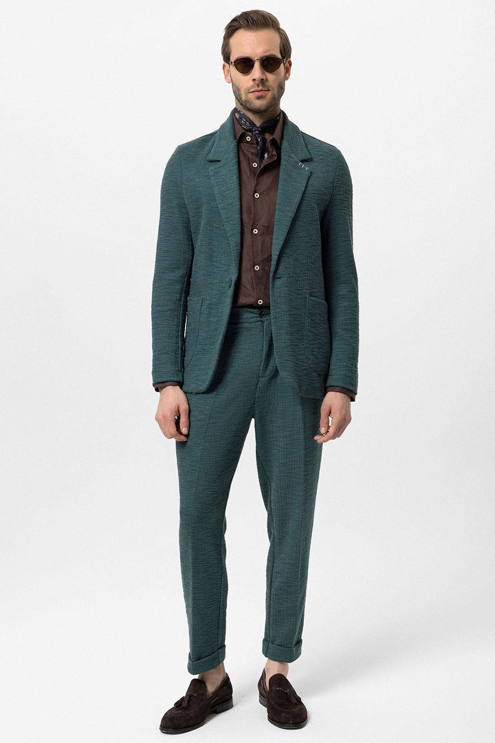 Men's Green Textured Plain  Blazer - Wessi