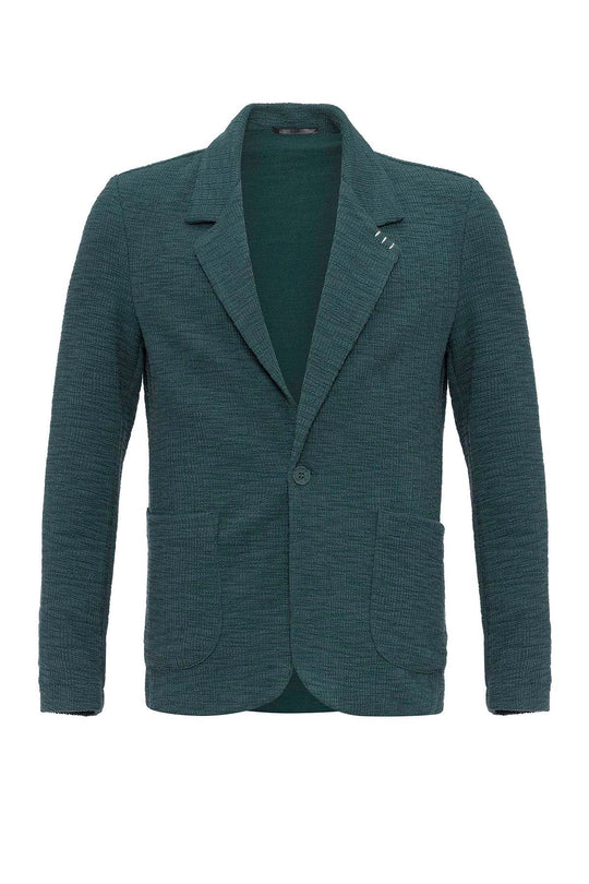 Men's Green Textured Plain  Blazer - Wessi