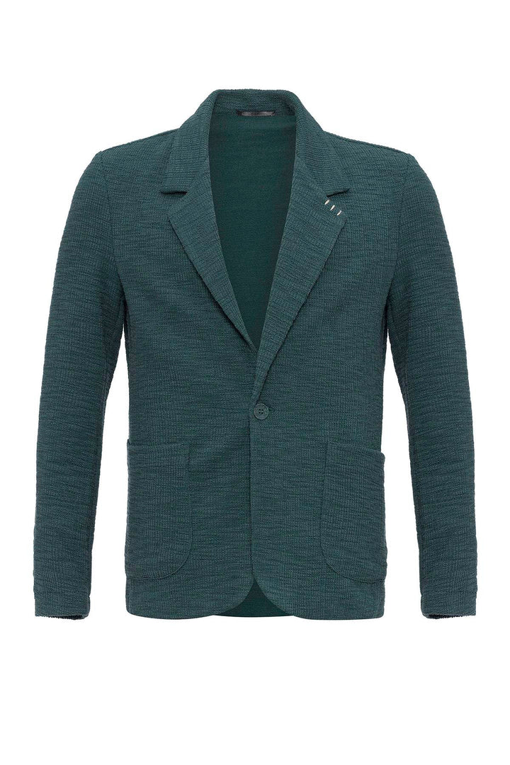 Men's Green Textured Plain  Blazer - Wessi