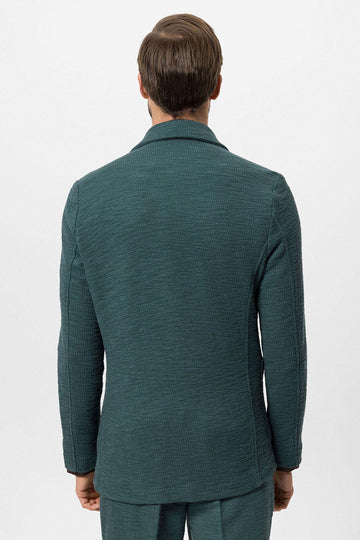 Men's Green Textured Plain  Blazer - Wessi