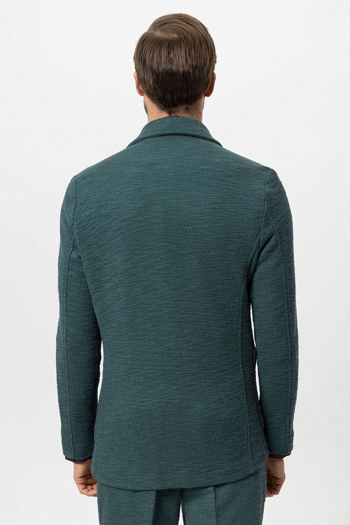 Men's Green Textured Plain  Blazer - Wessi