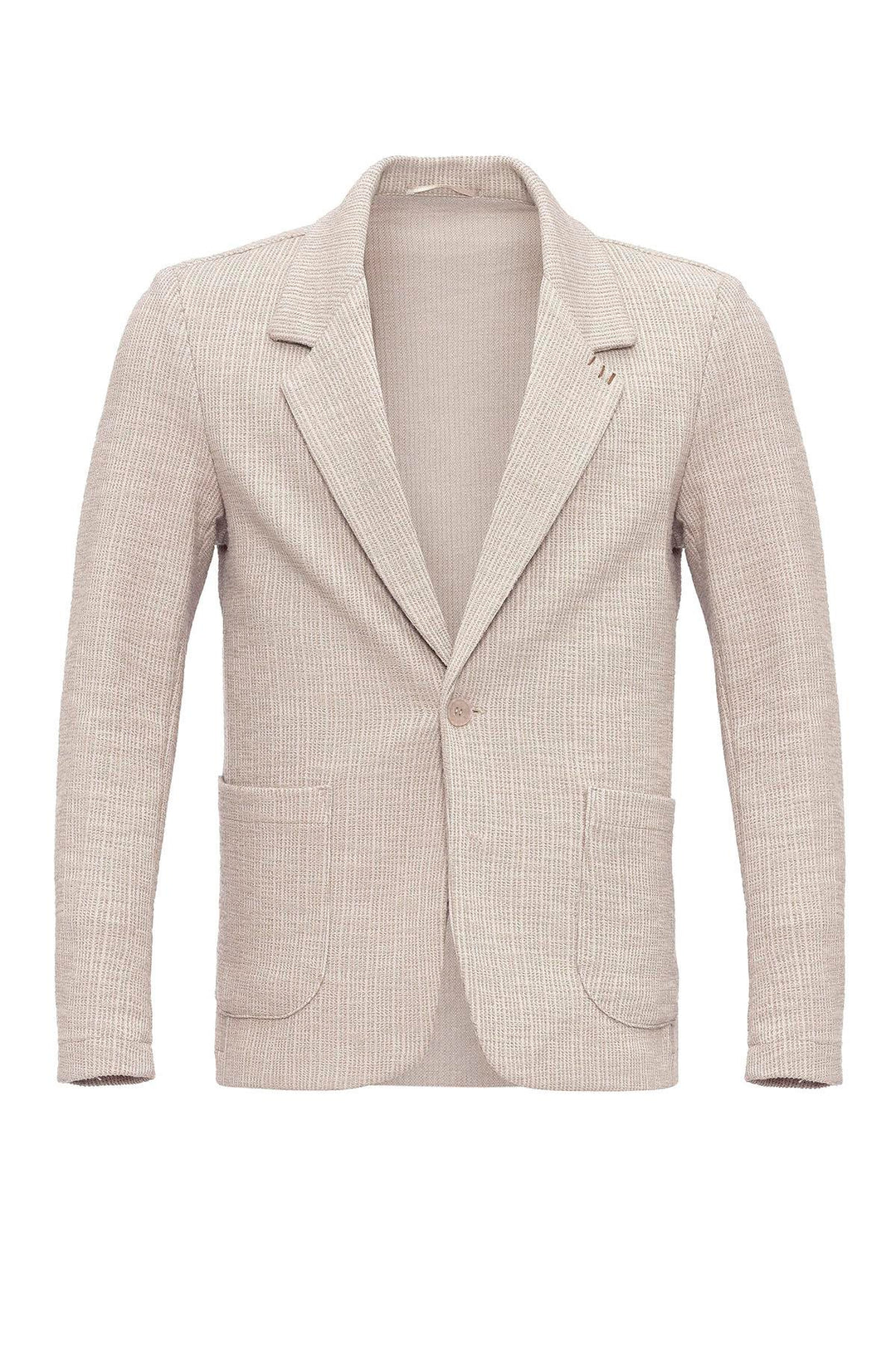 Men's Beige Textured Plain  Blazer - Wessi