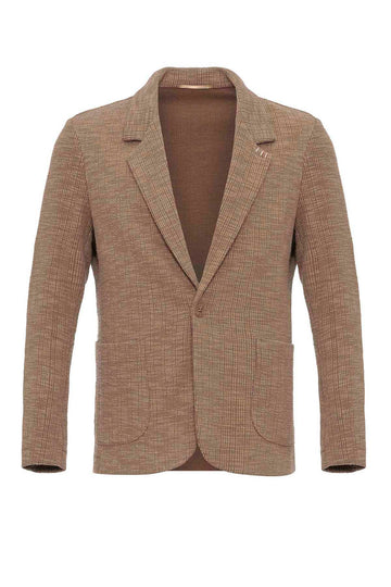 Men's Light Brown Textured Plain  Blazer - Wessi