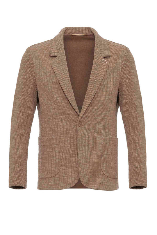 Men's Light Brown Textured Plain  Blazer - Wessi