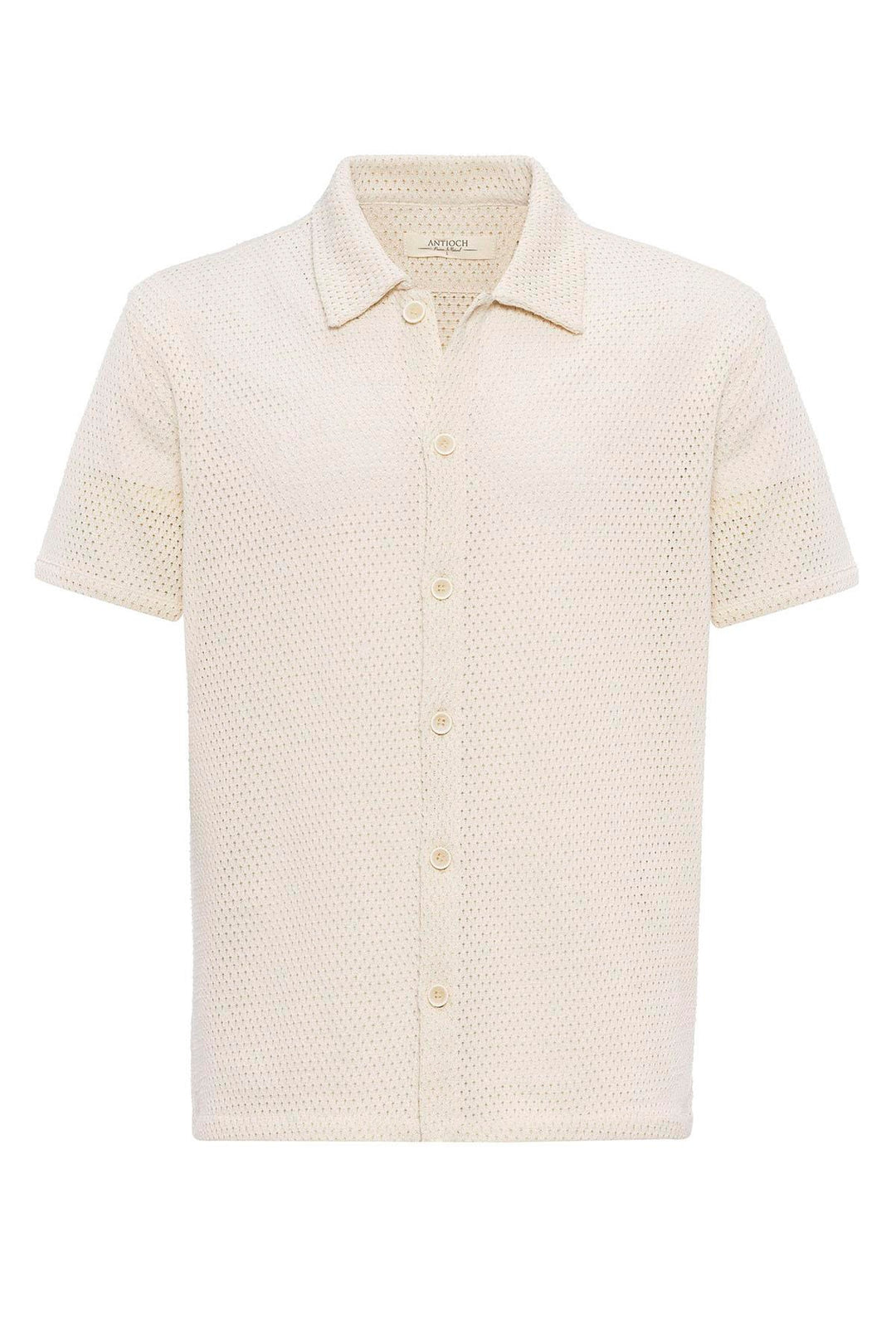 Men's Ecru Textured Short Sleeve  Shirt - Wessi