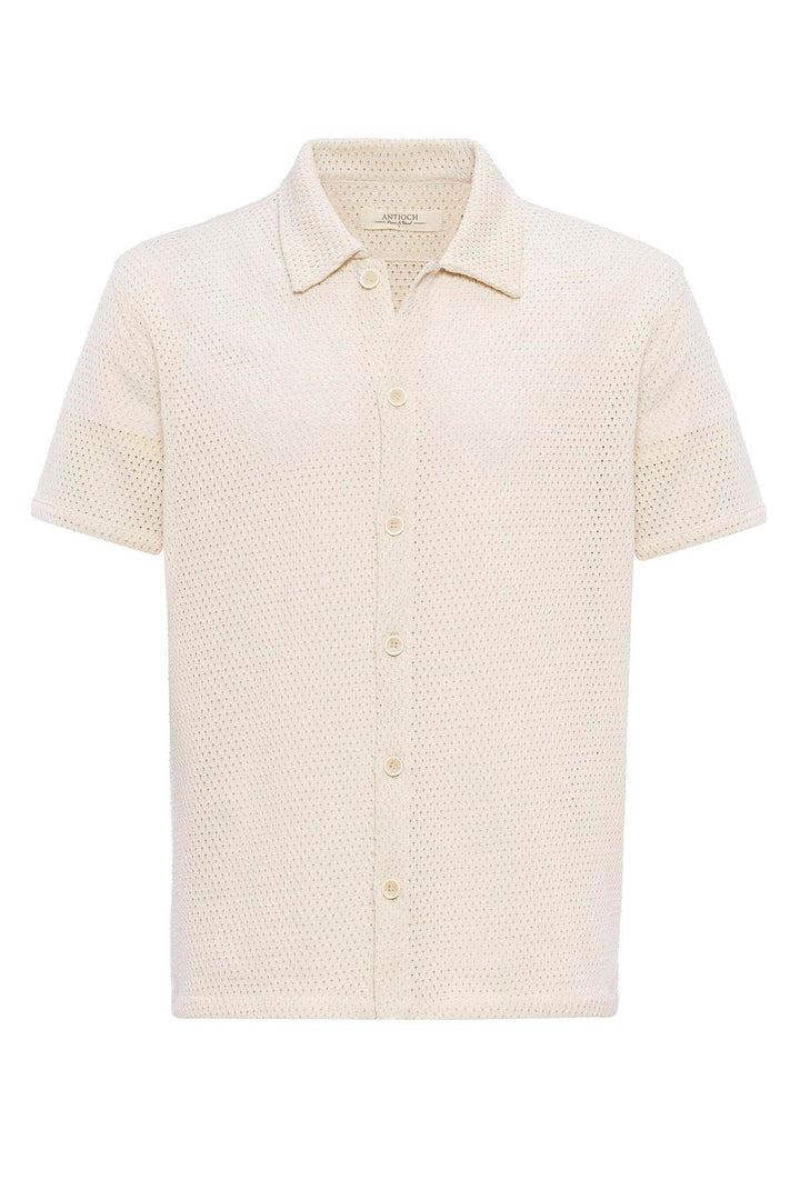 Men's Ecru Textured Short Sleeve  Shirt - Wessi