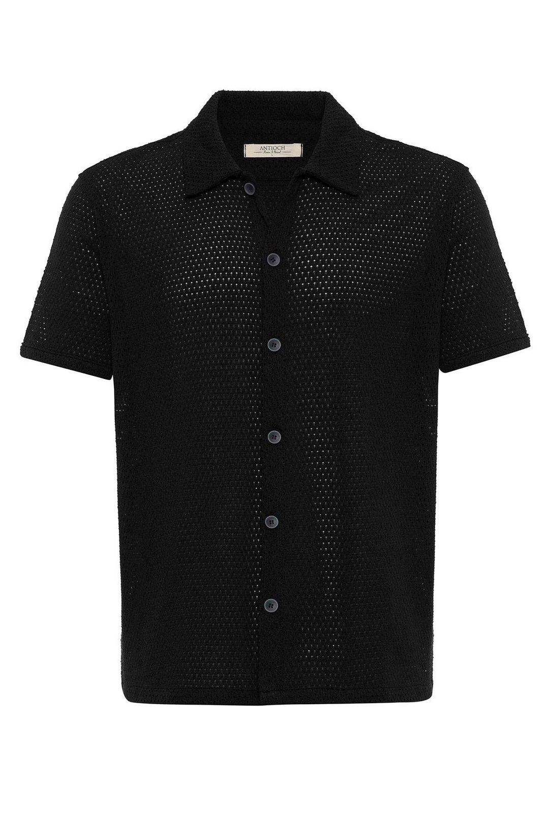 Men's Black Textured Short Sleeve  Shirt - Wessi