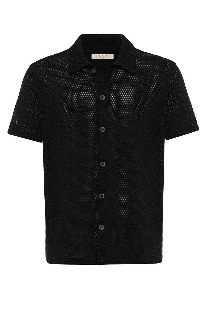 Men's Black Textured Short Sleeve  Shirt - Wessi