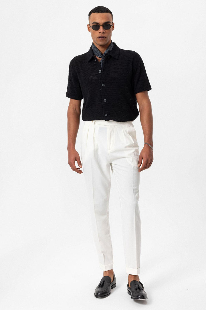 Men's Black Textured Short Sleeve  Shirt - Wessi