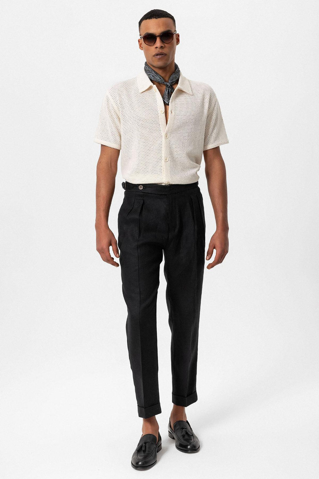 Men's Ecru Textured Short Sleeve  Shirt - Wessi