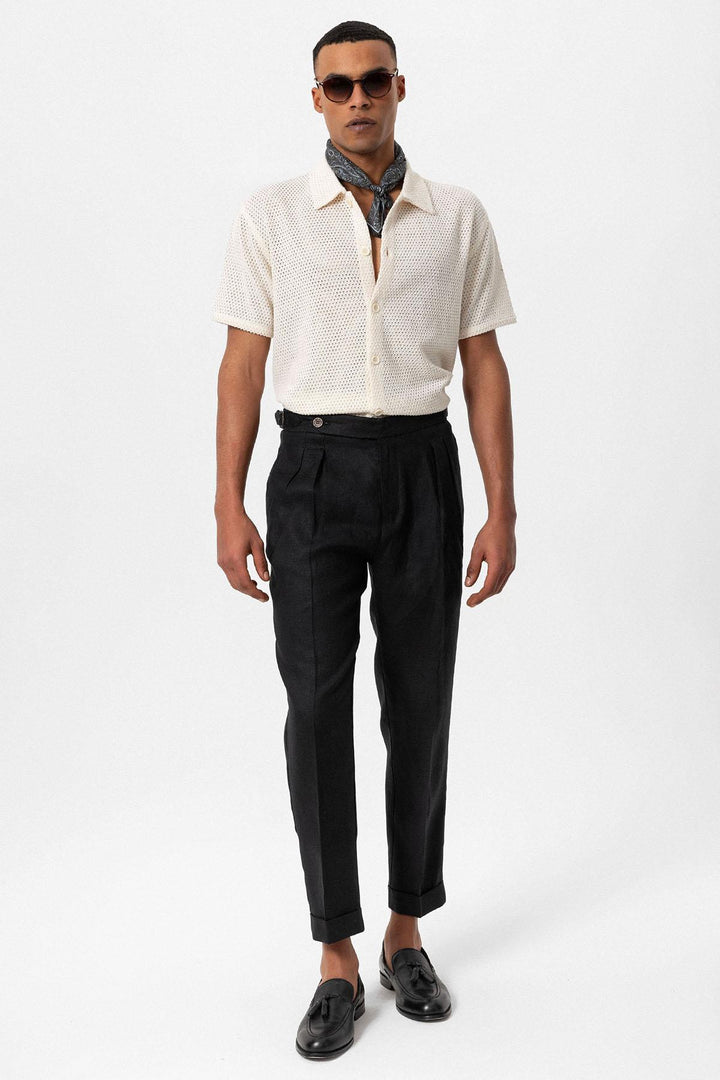 Men's Ecru Textured Short Sleeve  Shirt - Wessi