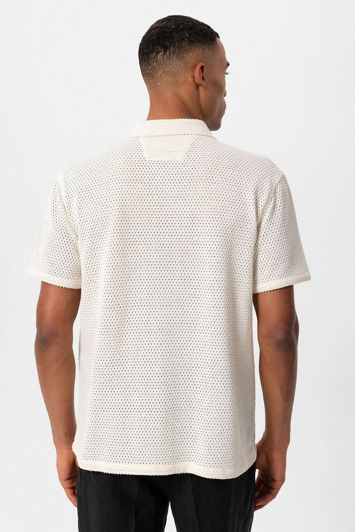Men's Ecru Textured Short Sleeve  Shirt - Wessi