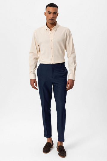 Men's Ecru Textured Regular Fit  Shirt - Wessi