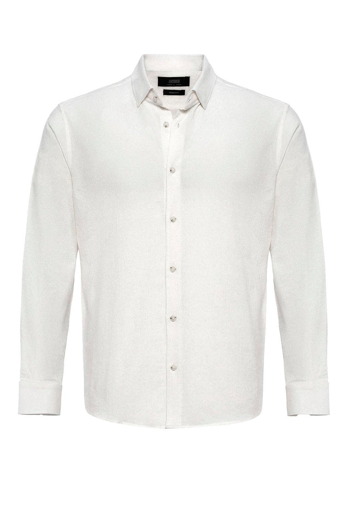 Men's White Textured Regular Fit  Shirt - Wessi