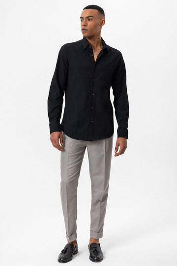Men's Black Textured Regular Fit  Shirt - Wessi