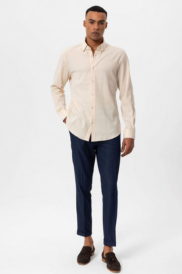 Men's Ecru Textured Regular Fit  Shirt - Wessi