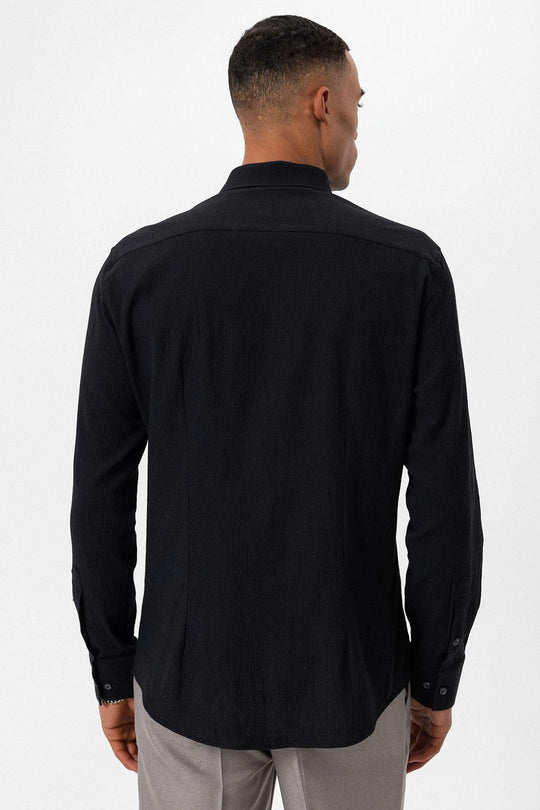 Men's Black Textured Regular Fit  Shirt - Wessi