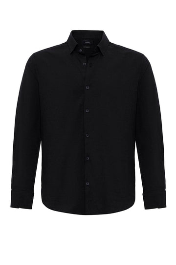 Men's Black Textured Regular Fit  Shirt - Wessi