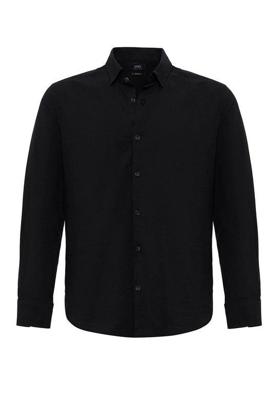 Men's Black Textured Regular Fit  Shirt - Wessi