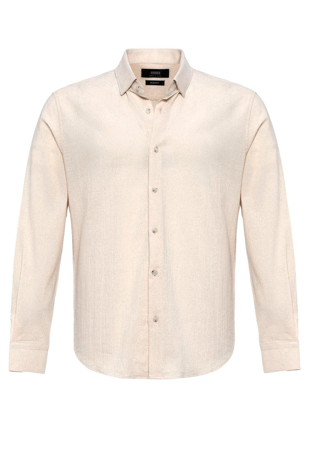 Men's Ecru Textured Regular Fit  Shirt - Wessi