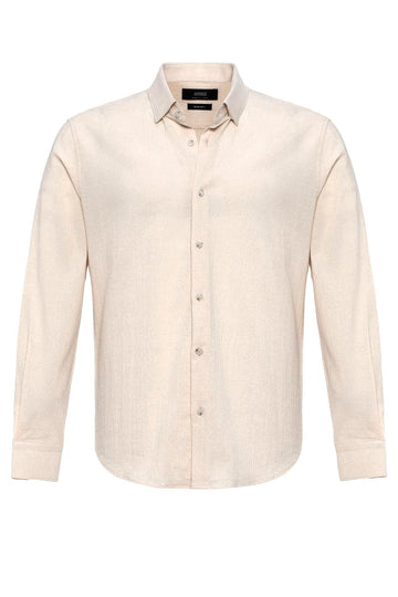 Men's Ecru Textured Regular Fit  Shirt - Wessi