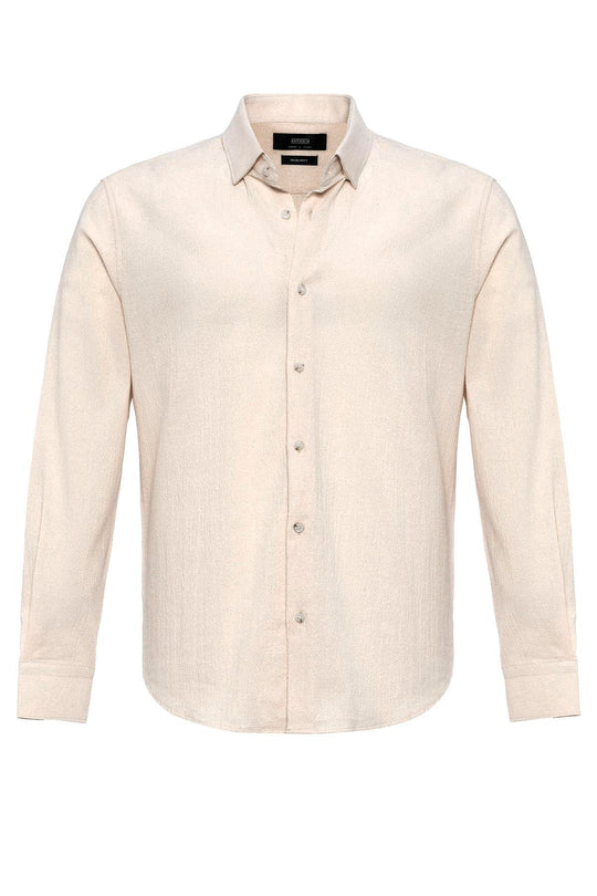 Men's Ecru Textured Regular Fit  Shirt - Wessi