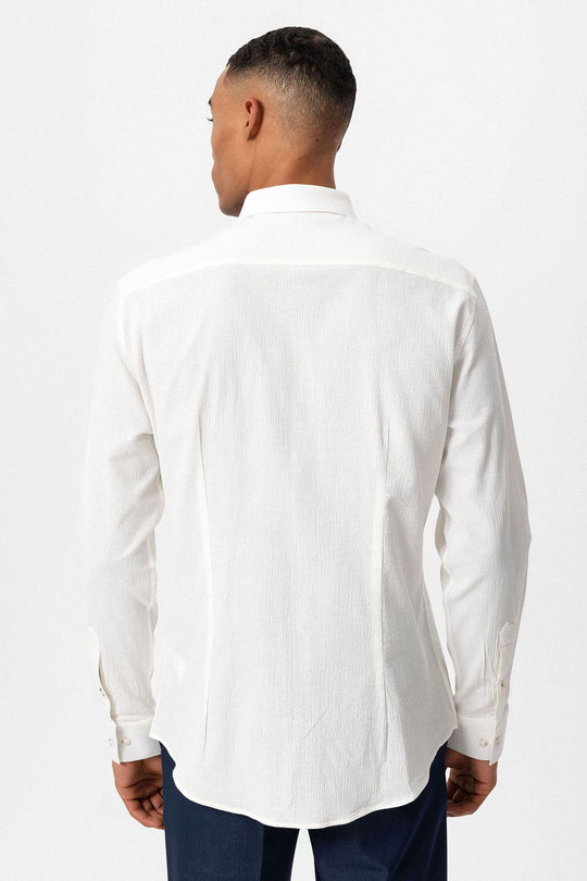 Men's White Textured Regular Fit  Shirt - Wessi