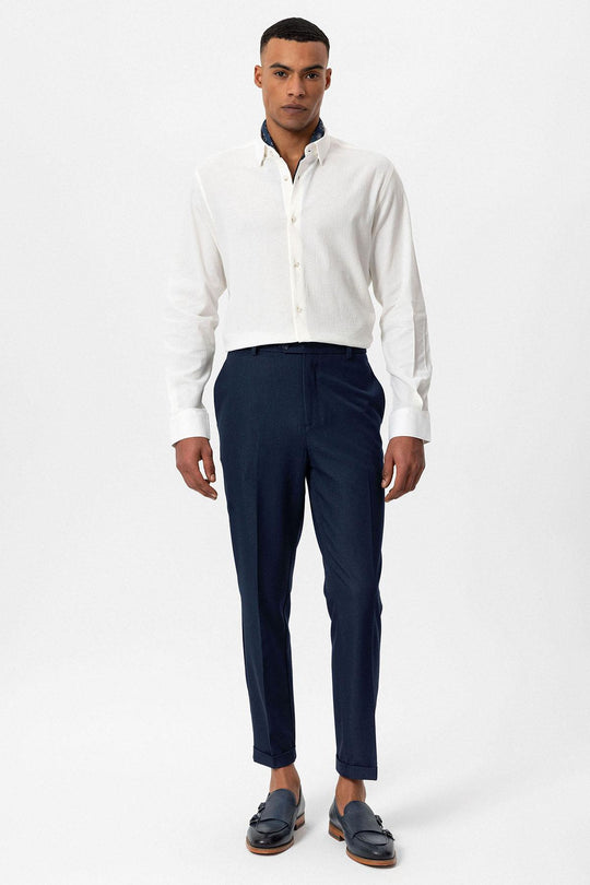 Men's White Textured Regular Fit  Shirt - Wessi