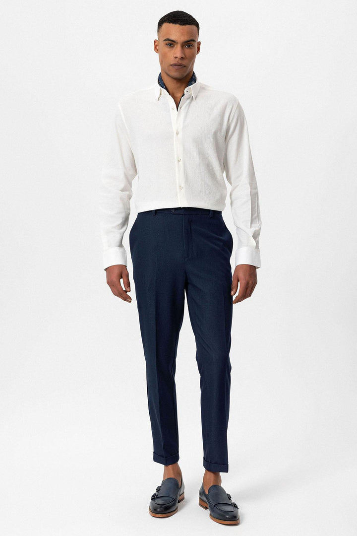 Men's White Textured Regular Fit  Shirt - Wessi