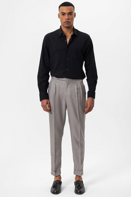 Men's Black Textured Regular Fit  Shirt - Wessi